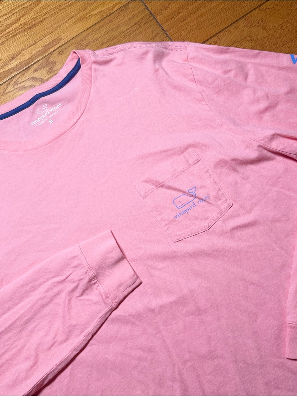 Vineyard Vines Men's Long-Sleeve Pocket Tee - Light Pink with Blue Logo